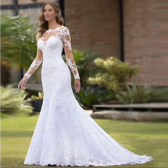 🎉PREORDER Lace Mermaid Wedding Bridal Tulle Dress - Sizes 2 thru 24 available - Picture 1 of 16